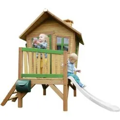 AXI Robin Maison Enfant Avec Toboggan Blanc | Aire De Jeux Pour L'extérieur En Marron & Vert | Maisonnette / Cabane De Jeu En Bois FSC - Marron -Axi Soldes Boutique 30403130 5