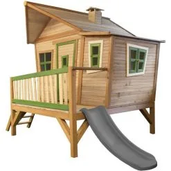 AXI Emma Maison Enfant Avec Toboggan Gris | Aire De Jeux Pour L'extérieur En Marron & Vert | Maisonnette / Cabane De Jeu En Bois FSC - Marron -Axi Soldes Boutique 30403132 3