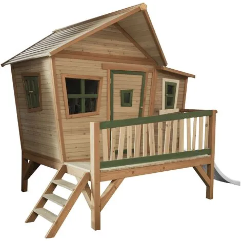 AXI Emma Maison Enfant Avec Toboggan Blanc | Aire De Jeux Pour L'extérieur En Marron & Vert | Maisonnette / Cabane De Jeu En Bois FSC - Marron 2 AXI Emma Maison Enfant Avec Toboggan Blanc | Aire De Jeux Pour L'extérieur En Marron & Vert | Maisonnette / Cabane De Jeu En Bois FSC - Marron – Image 2