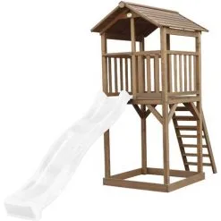 AXI Beach Tower Aire De Jeux Avec Toboggan En Blanc & Bac à Sable | Grande Maison Enfant Extérieur En Marron | Cabane De Jeu En Bois FSC - Marron
