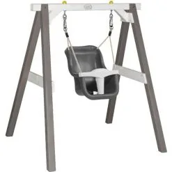 AXI Balançoire Pour Bébé Avec Cadre En Bois Gris & Blanc Pour Le Jardin | Balançoire D'extérieur Pour Les Bébés | Pour Les Enfants à Partir De 9 Mois | Siège De Balançoire En Gris Et Blanc - Gris