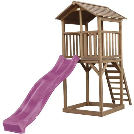 AXI Beach Tower Aire De Jeux Avec Toboggan En Violet & Bac à Sable | Grande Maison Enfant Extérieur En Marron | Cabane De Jeu En Bois FSC - Marron 1 AXI Beach Tower Aire De Jeux Avec Toboggan En Violet & Bac à Sable | Grande Maison Enfant Extérieur En Marron | Cabane De Jeu En Bois FSC - Marron