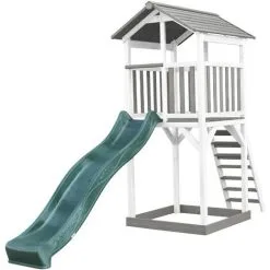 AXI Beach Tower Aire De Jeux Avec Toboggan En Vert & Bac à Sable | Grande Maison Enfant Extérieur En Gris & Blanc | Cabane De Jeu En Bois FSC - Gris