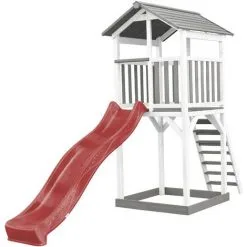 AXI Beach Tower Aire De Jeux Avec Toboggan En Rouge & Bac à Sable | Grande Maison Enfant Extérieur En Gris & Blanc | Cabane De Jeu En Bois FSC - Gris