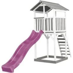 AXI Beach Tower Aire De Jeux Avec Toboggan En Violet & Bac à Sable | Grande Maison Enfant Extérieur En Gris & Blanc | Cabane De Jeu En Bois FSC - Gris