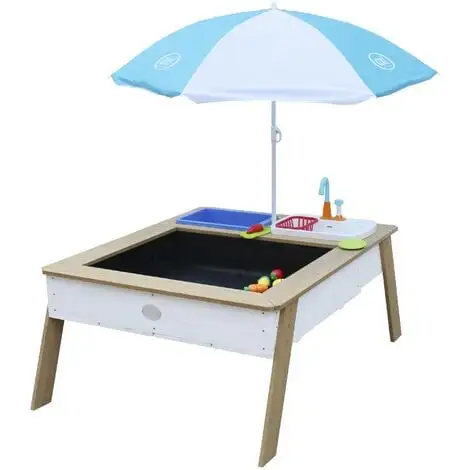 AXI Linda Table Sable Et Eau Avec Cuisine De Jeux En Bois | Table D'eau En Marron Et Blanc Avec Parasol | Table De Jeu Enfant à Eau Pour Le Jardin 1 AXI Linda Table Sable Et Eau Avec Cuisine De Jeux En Bois | Table D'eau En Marron Et Blanc Avec Parasol | Table De Jeu Enfant à Eau Pour Le Jardin