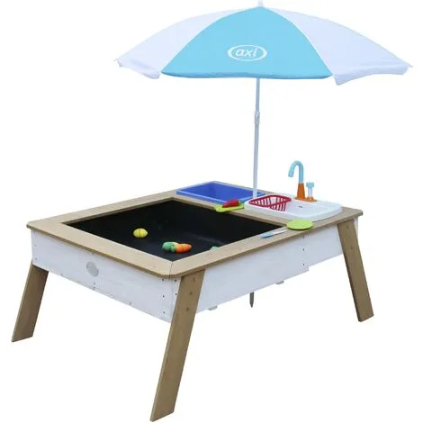 AXI Linda Table Sable Et Eau Avec Cuisine De Jeux En Bois | Table D'eau En Marron Et Blanc Avec Parasol | Table De Jeu Enfant à Eau Pour Le Jardin 2 AXI Linda Table Sable Et Eau Avec Cuisine De Jeux En Bois | Table D'eau En Marron Et Blanc Avec Parasol | Table De Jeu Enfant à Eau Pour Le Jardin – Image 2