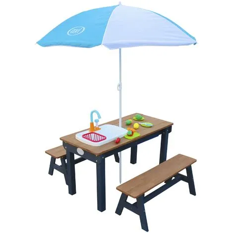 AXI Dennis Table Sable Et Eau En Bois Marron & Anthracite | Table D'eau Avec Couvercle, Boîtes De Rangement, Parasol & Jeu évier De Cuisine | Table De Jeu Enfant à Eau Pour Le Jardin - Gris 1 AXI Dennis Table Sable Et Eau En Bois Marron & Anthracite | Table D'eau Avec Couvercle, Boîtes De Rangement, Parasol & Jeu évier De Cuisine | Table De Jeu Enfant à Eau Pour Le Jardin - Gris
