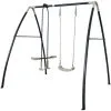 AXI Set De Balançoire En Métal En Anthracite & Crème 3 Agrès | Balançoire 1 Place & Balançoire à Bascule / Face à Face Avec Support | Balançoire Portique De Jardin / Extérieur Pour Enfants