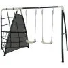 AXI Set De Balançoire En Métal En Anthracite & Crème | Balançoire 2 Agrès / Places & Filet à Grimper | Portique Avec Balançoire De Jardin / Extérieur Pour Enfants