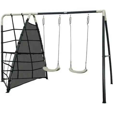 AXI Set De Balançoire En Métal En Anthracite & Crème | Balançoire 2 Agrès / Places & Filet à Grimper | Portique Avec Balançoire De Jardin / Extérieur Pour Enfants 1 AXI Set De Balançoire En Métal En Anthracite & Crème | Balançoire 2 Agrès / Places & Filet à Grimper | Portique Avec Balançoire De Jardin / Extérieur Pour Enfants