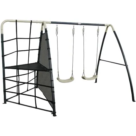 AXI Set De Balançoire En Métal En Anthracite & Crème | Balançoire 2 Agrès / Places & Filet à Grimper | Portique Avec Balançoire De Jardin / Extérieur Pour Enfants 2 AXI Set De Balançoire En Métal En Anthracite & Crème | Balançoire 2 Agrès / Places & Filet à Grimper | Portique Avec Balançoire De Jardin / Extérieur Pour Enfants – Image 2