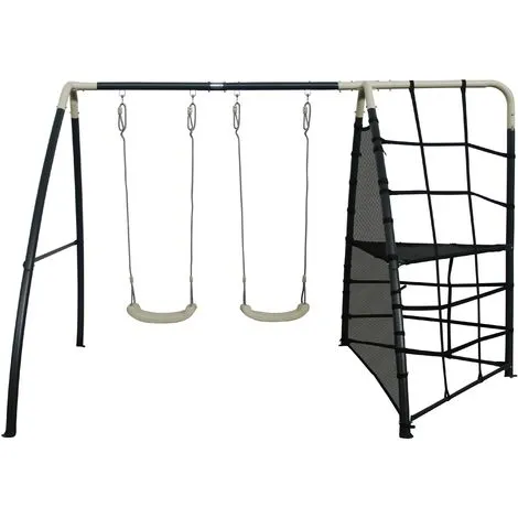 AXI Set De Balançoire En Métal En Anthracite & Crème | Balançoire 2 Agrès / Places & Filet à Grimper | Portique Avec Balançoire De Jardin / Extérieur Pour Enfants 3 AXI Set De Balançoire En Métal En Anthracite & Crème | Balançoire 2 Agrès / Places & Filet à Grimper | Portique Avec Balançoire De Jardin / Extérieur Pour Enfants – Image 3