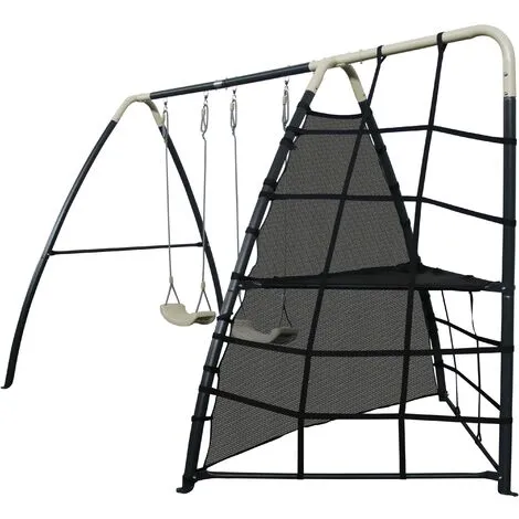 AXI Set De Balançoire En Métal En Anthracite & Crème | Balançoire 2 Agrès / Places & Filet à Grimper | Portique Avec Balançoire De Jardin / Extérieur Pour Enfants 4 AXI Set De Balançoire En Métal En Anthracite & Crème | Balançoire 2 Agrès / Places & Filet à Grimper | Portique Avec Balançoire De Jardin / Extérieur Pour Enfants – Image 4