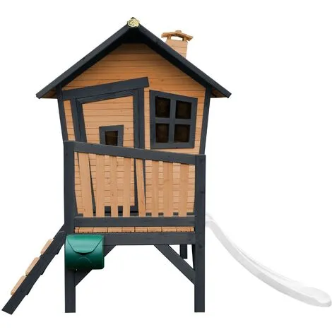 AXI Robin Maison Enfant Avec Toboggan Blanc | Aire De Jeux Pour L'extérieur En Anthracite & Marron | Maisonnette / Cabane De Jeu En Bois FSC - Gris 2 AXI Robin Maison Enfant Avec Toboggan Blanc | Aire De Jeux Pour L'extérieur En Anthracite & Marron | Maisonnette / Cabane De Jeu En Bois FSC - Gris – Image 2