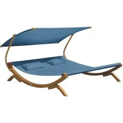 Chaise Longue De Jardin AXI Mallorca En Bois Pour 2 Personnes | Lit De Jardin XXL Avec Toit Solaire Pour L'extérieur | Bain De Soleil Double En Bleu - Bleu