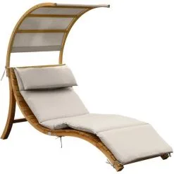 AXI Chaise Longue De Jardin Salina En Bois | Lit De Jardin Avec Toit & Coussin Pour Le Jardin | Bain De Soleil Individuelle Avec Toit Solaire Résistant Aux Intempéries En Beige - Marron